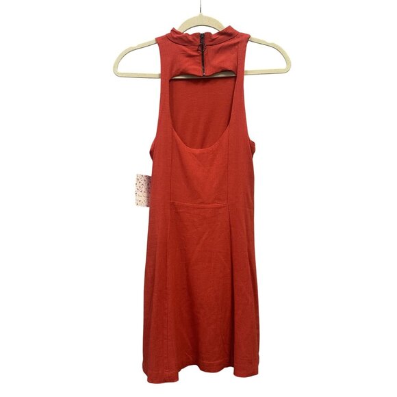 Free People Size Small Red Orange Kitty Kat Back Cut Out High Neck A-line Dress - Picture 8 of 13